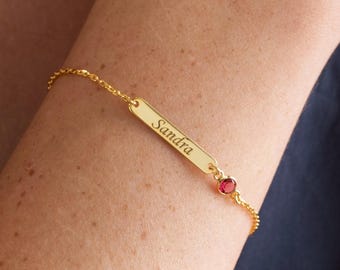 Bracelet avec nom, bracelet personnalisé avec pierre de naissance, bijou gravé personnalisé, cadeau d'anniversaire pour femme