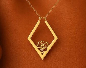 Custom Ring Holder Necklace With Birth Flower, Engagement Ring Keeper, Wedding Ring Holder, Handmade Jewelry, Personalized Gift for Her