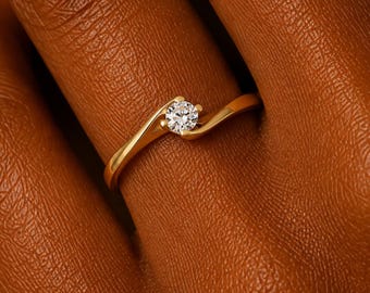 Bague solitaire élégante sertie de zirconiums cubiques, bague de fiançailles délicate et simple, bague de promesse en argent sterling, bijou romantique, cadeau pour elle