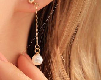 Dainty Freshwater Pearl Drop Earrings, White Pearl Dangling Earrings, Wedding Earrings for Brides, Bridesmaid Gift,Mothers Day Gift
