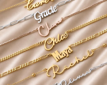 Collier prénom personnalisé, Bijou prénom en écriture cursive, Or, Argent, Or rose, Collier prénom délicat, Cadeau de Noël pour elle