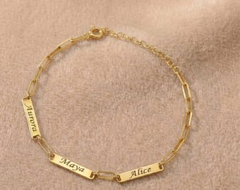 Multiple Mini Bar Name Bracelet, Custom Engraved Bar Bracelet, Baby Name Jewelry For Mom