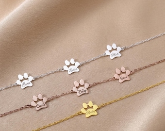 Engraved Paw Print Bracelet, Gift for Pet Lovers, Pet Memorial Gift, Pet Name Bracelet, Pet Keepsake Jewelry, Paw Bracelet,Dog Mom Gifts