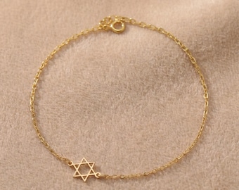 Jewish Star Bracelet, 14k Gold Plated Star of David Bracelet, Sterling Silver Judaica Jewelry, Magen David Bracelet