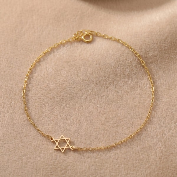 Jewish Star Bracelet, 14k Gold Plated Star of David Bracelet, Sterling Silver Judaica Jewelry, Magen David Bracelet