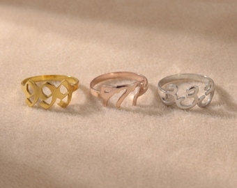 Custom Sterling Silver Angel Number Ring, Personalised Rings for Women