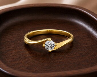 Bague solitaire croisée fine en zircone cubique, bague de fiançailles bypass plaquée or, bague de promesse en argent sterling, bijoux minimalistes, cadeau pour femme