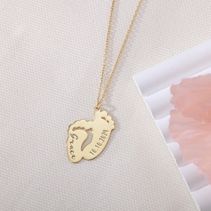 Custom Baby Footprint Necklace, Personalized New Mom Necklace, Engraved Baby Shower Gifts, Newborn Baby Gift