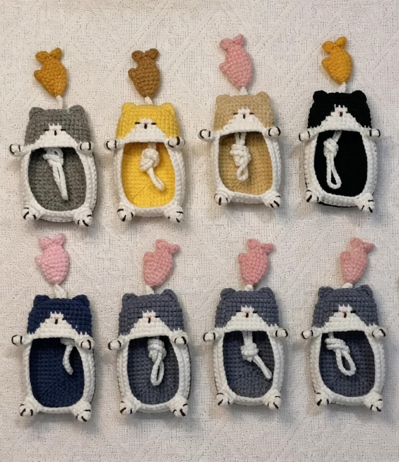 Crochet Cat Car Key Fob Cover: Handmade Animal Car Charm Case D.Small Cat