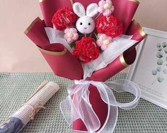 Crochet Carnation Bouquet,Knitted Floral Gift for Her, Eternal Flower Arrangement,Home&Wedding Decor,Mother's Day,Teacher gifts,gift for mom