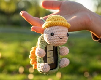 Crochet Sunflower Turtle Car Key Cover: Handmade Animal Key Protector