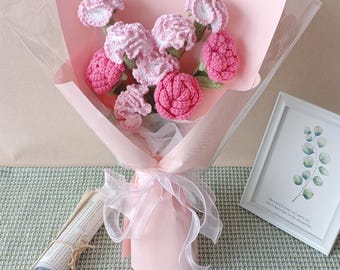 Crochet Carnation Bouquet,Knitted Floral Gift for Her, Eternal Flower Arrangement,Home&Wedding Decor,Mother's Day,Teacher gifts,gift for mom