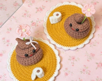 Funny Crochet Phone Holder, Toilet Paper Poop Desk Stand, Handmade Quirky Phone Stand, Bathroom Humor Desk Decor, Gag Gift Idea