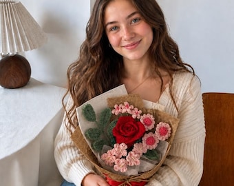 Gehäkelter gemischter Blumenstrauß, No-Wilder gestrickter Blumenstrauß, handgemachtes Andenken für Geburtstag & Abschlussfeier