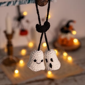Halloween car accessory, Handmade Crochet Ghost Car charm, spooky rear view mirror decor, hanging ghost ornament, goth aesthetic