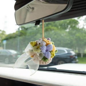 car charm Handmade Crochet Flowers Basket, Eternal Flower rear view mirror school bag keychain, Summer Gifts, Back to School gift for her