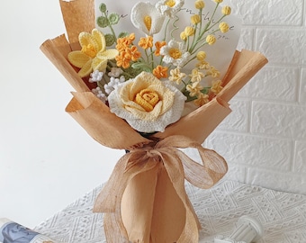 Handmade Crochet Rose Flower Bouquet, Everlasting and Never Wilt Gift for Mother's day