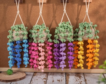 Crochet Hanging Flower Basket: Car Mirror Decor, Plant Lover Gift