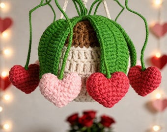 Handmade Heart Crochet Hanging Basket: Valentine's Day Car Decor Gift for Lover