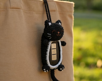 Crochet Cat Car Key Fob Cover: Handmade Animal Car Charm Case