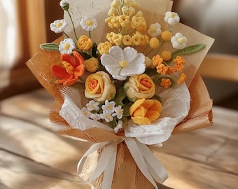 Handmade Crochet Flower Bouquet, Everlasting never wilt Valentine's Gift, Tulips, Lily, Home Decor, Gift for Mother, Wedding