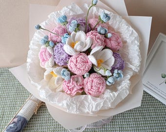 Crochet Carnation Bouquet, Knitted Floral Arrangement, Eternal Home Decor Gift