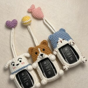 Crochet Kitten Car Key fob Cover: Cartoon Key Holder Bag,Creative Keychain, Knitted Animal Key Case, Car Key Protector image 14