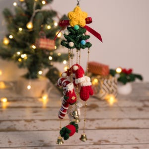 Handmade Crochet Christmas Tree Car Hanging, сar charm rear view mirror Accessories Decoration, school bag keychain, gift for her