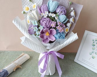 Crochet Carnation Bouquet, Knitted Floral Arrangement, Eternal Home Decor Gift