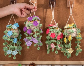 Crochet Plant Hanging Basket: Car Charm Rearview Mirror Decor