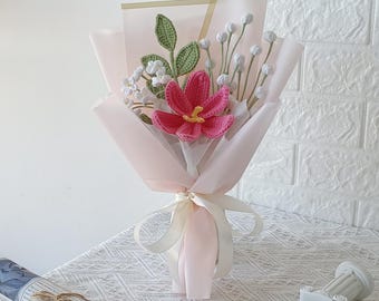 Crochet flowers bouquet: Handmade Everlasting Anniversary Mother's day never wilt gift for Her
