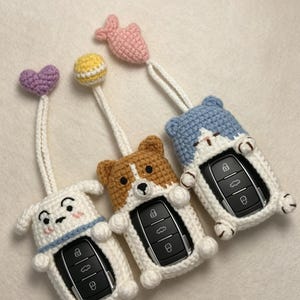 Crochet Cat Car Key Fob Cover: Handmade Animal Car Charm Case image 16