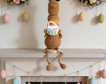 Marcus the Worm Plush Lamp: Handmade Crochet Amigurumi Toy with Rabbit Ear and Basket gift for Easter