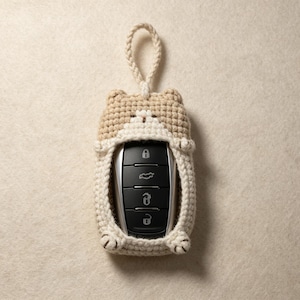 Crochet Kitten Car Key fob Cover: Cartoon Key Holder Bag,Creative Keychain, Knitted Animal Key Case, Car Key Protector image 15