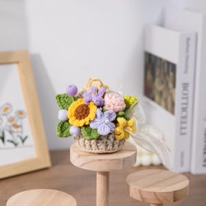 Eternal Flower Handmade Crochet Flowers Basket, car charm, rear view mirror school bag keychain, Summer Gifts, Back to School gift for her