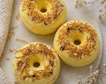 Honeysuckle Donut Bath Bomb | Moisturizing Floral Fizzy, Spa Self Care Treat