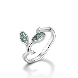 Leafly Twig Sterling Silver Ring with Green Zircon Stones | Adjustable Branch Ring | Nature Inspired Jewelry