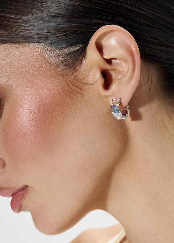 Prismatik Hoops — Sterling Silver Colorful Zircon Earrings