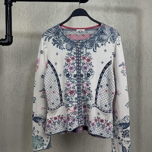 IVKO Beige Floral Cotton Long Sleeve Zip Up Top Jacket Blouse Size 44