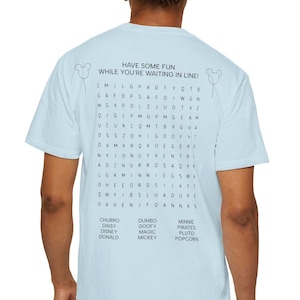 Disney Waiting in Line Word Search T-Shirt, Interactive Funny Disney Dad Shirt, Comfort Shirt