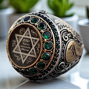 Solomon Seal Silver Ring, Mystic Men&#39;s Jewelry, King Solomon Ring, 925K Silver Star of David Ring, Silver Kabbalah Ring, Archangel Ring