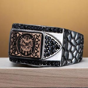 925K Ottoman Coat of Arms Ring, Ottoman Silver Reign Ring, Mens Historical Jewelry Gift, Vintage Style Turkish Statement Ring, Gift For Him