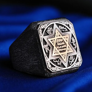Square 925K Silver Solomon Seal Ring, Sterling Silver Star of David Ring, Oxidized Silver Men&#39;s Ring, Silver Star Ring, Silver Men&#39;s Jewelry