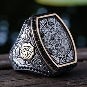 925 Silver Inshirah Surah Ring, Green Zircon Islamic Ring for Men, Quran Verse Jewelry, Religious Gift Idea, Muslim Spiritual Ring