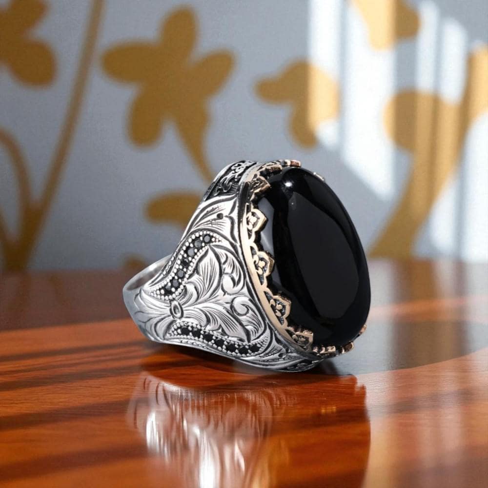 Elegant 925 Sterling Silver Ring With Black Onyx, Handmade Gift