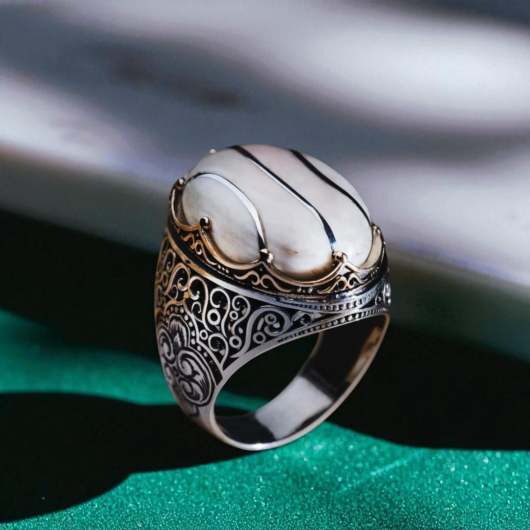 925 Sterling Silver Men's Ring With White Stone, Vintage Gift for