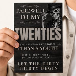 Men's 30th Birthday Invitation | RIP To My Twenties Birthday Party | Farewell to my twenties| Skeletons Party Invite | RIP 20s Invite