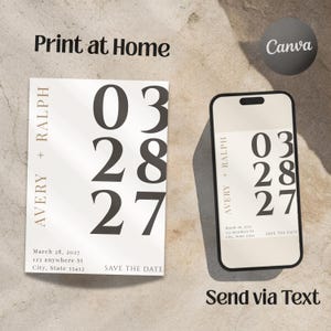 Aesthetic Save the Date Template, Minimalist Editorial Wedding Invite, Bold Modern Typography, Canva Digital & Print Set, Black and White