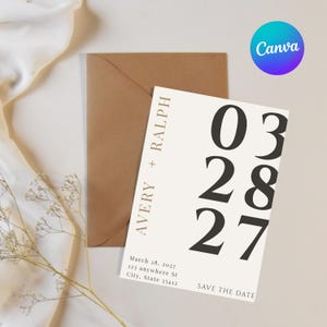 Modern Save the Date Template, Minimalist Digital & Printable Wedding Invite, Editorial Canva Typography, 2-Page Set for Text and Printing