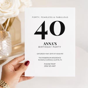 40th Birthday Invitation Template | Forty Fearless & Fabulous | Editable Canva | Women Milestone Party Invite | Instant Download Printable